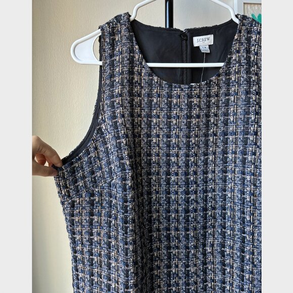 J. Crew NWT Tweed Black & Navy Sleeveless Shift Dress - Picture 7 of 9